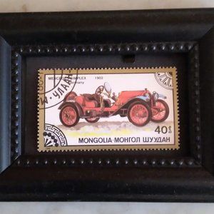 Tchotchke Framed Stamp Art - Automobiles - Vintage 1902 Mercedes